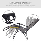 Grey reclining lounge chair with adjustable backrest and black metal frame