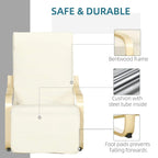 Cream upholstered lounge chair back and seat with light wood frame and foot pads