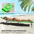 Outsunny Folding Sun Loungers Set of 2 with Face Hole, 4-position Adjustable Backrest Garden Recliner Chairs Sunbeds
