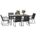 6 Seater Garden Dining Set with Soft Cushions, Rattan Backrest, Rectangular Plastic Top, Garden Furniture Set, Outdoor Dining Table and Chairs for Patio, Balcony, Poolside, Grey - Bobobiy