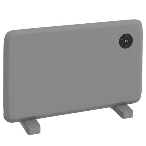 Grey electric convector space heater with side feet and round digital control dial