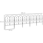 Decorative black metal fence panels with repeated heart arches and pointed finials, shown flat