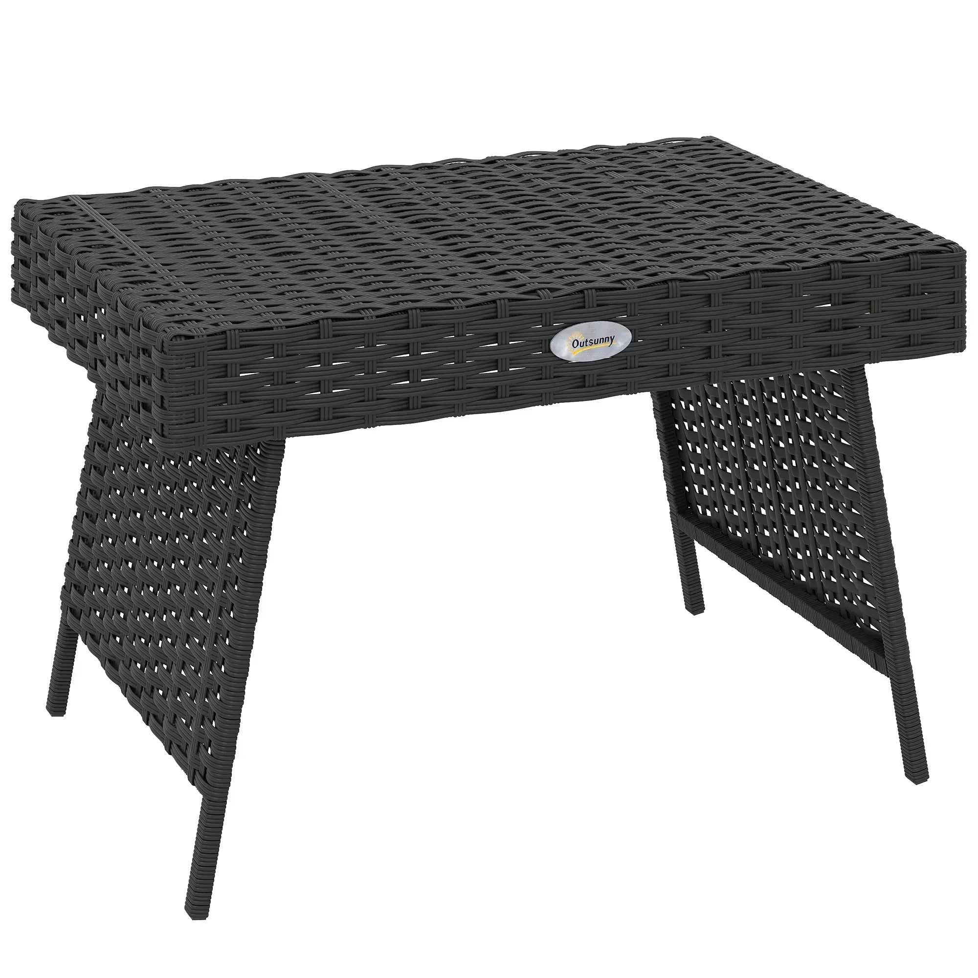 Foldable Outdoor Side Table, Rattan Garden Coffee Table with Steel Frame, Space Saving Bistro Garden Furniture for Patio, Balcony, 60 x 41 x 41 cm, Black - Bobobiy