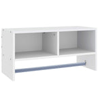 White wall-mounted coat hanger rack with 2 shelves and metal hanging rail