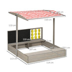 Grey wooden sandpit with adjustable canopy and side board game panels