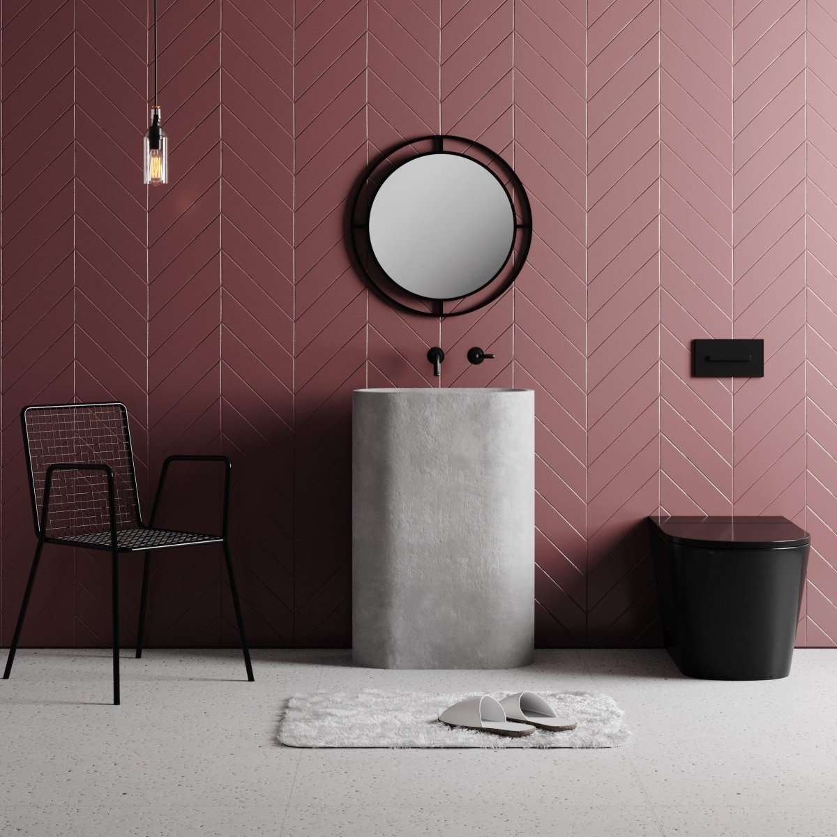Round wall mirror with black concentric ring frame