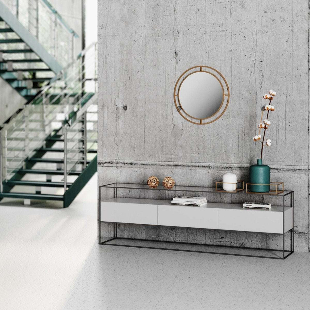 Round wall mirror with gold concentric ring frame