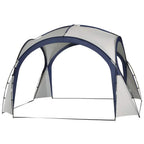 Cream and blue pop-up gazebo tent with arched fabric panels and open front