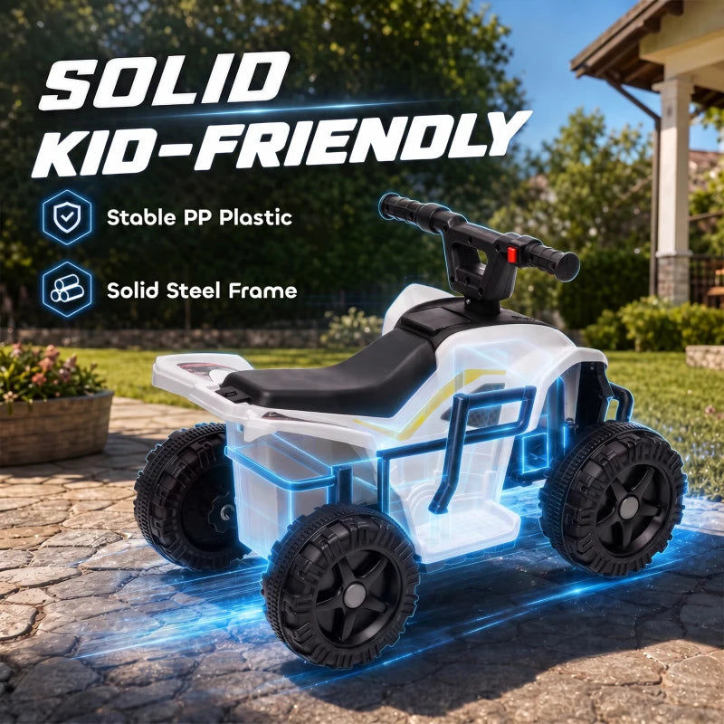 White kids quad bike with glowing blue panel lights and front grille