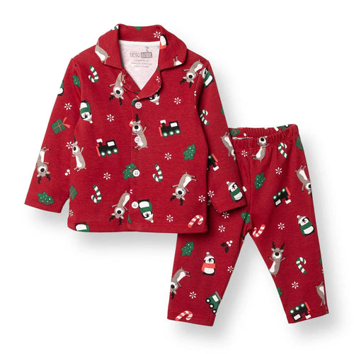 HelloBaby Christmas Baby Boy Long Sleeve Pyjamas Set - Red - Bobobiy
