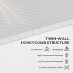 Clear twin-wall polycarbonate roof panel showing internal honeycomb structure and channels