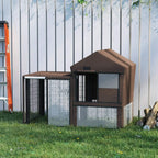 Brown pet cage cover with roof and clear window openings for rabbit hutch enclosure