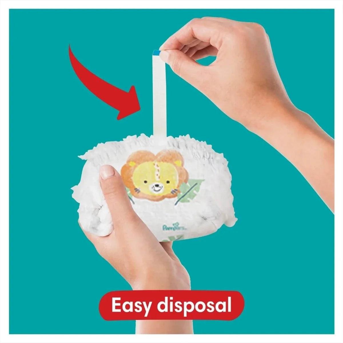 Baby-Dry pants diaper with easy disposal pull, lion graphic on front