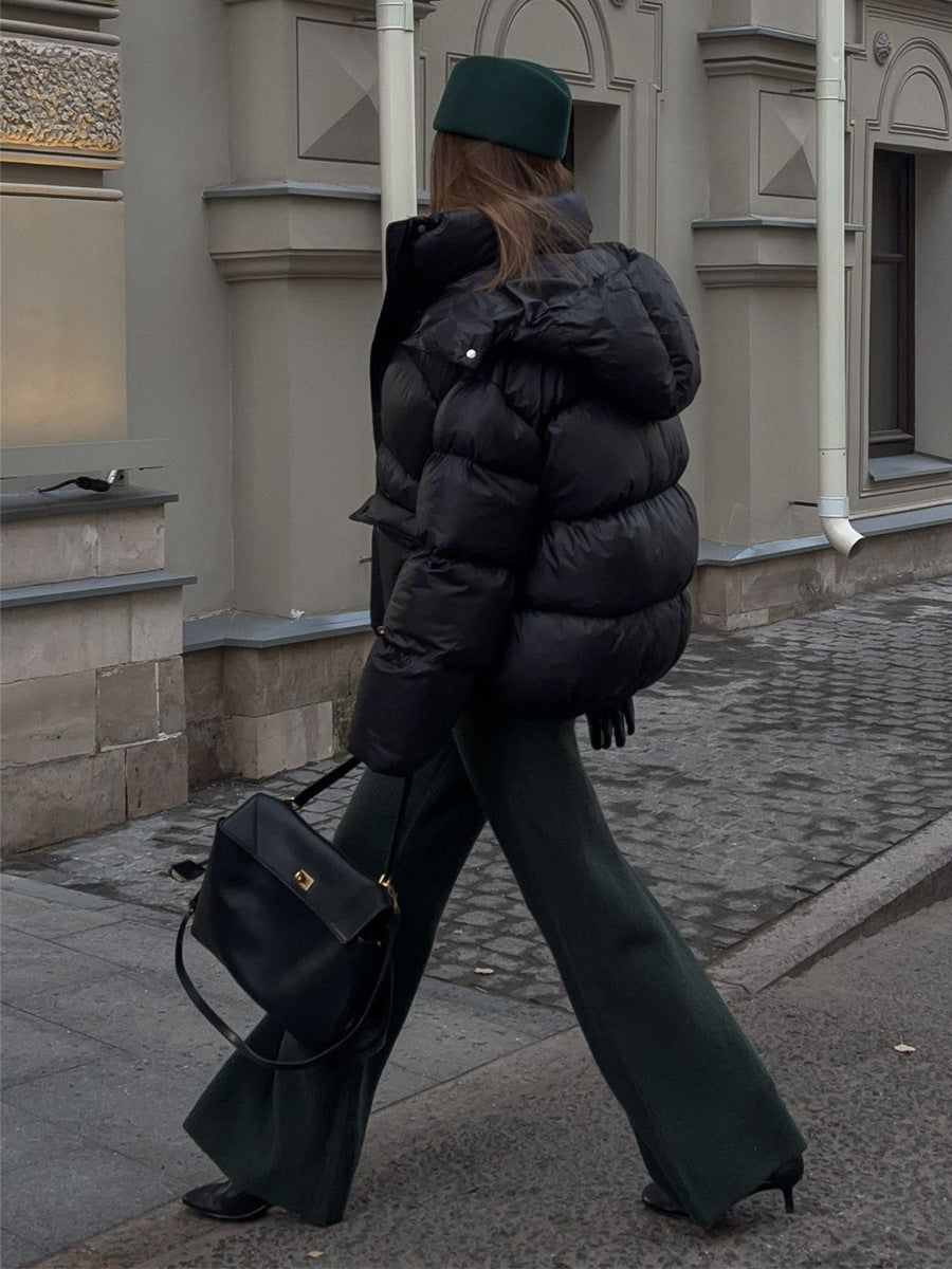 Warm Cotton-Padded Hooded Overcoat