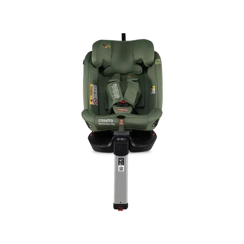 Olive-green Group 0+/1/2/3 car seat front view with head wings and harness