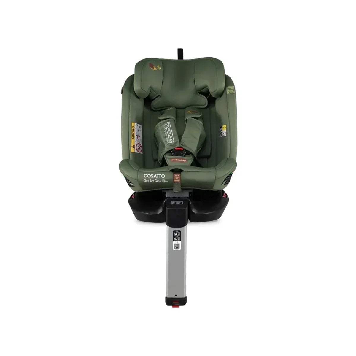 Olive-green Group 0+/1/2/3 car seat front view with head wings and harness