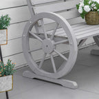 Charcoal grey wagon-wheel leg base detail on a wooden garden bench