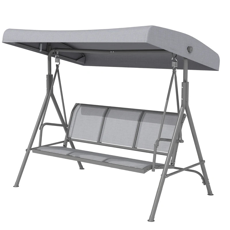 3 Seater Swing Chair, Garden Swing Bench with Canopy, Breathable Mesh Seat and Heavy Duty Steel Frame for Patio, Yard, Grey