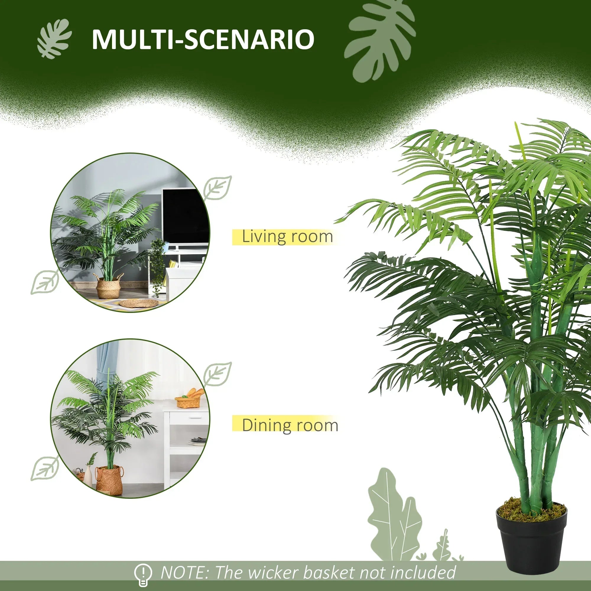 125cm/4FT Artificial Palm Plant Decorative Tree with Nursery Pot, Fake Plastic Indoor Home Office Décor, Green - Bobobiy
