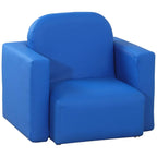Blue toddler sofa chair with rounded back and padded armrests