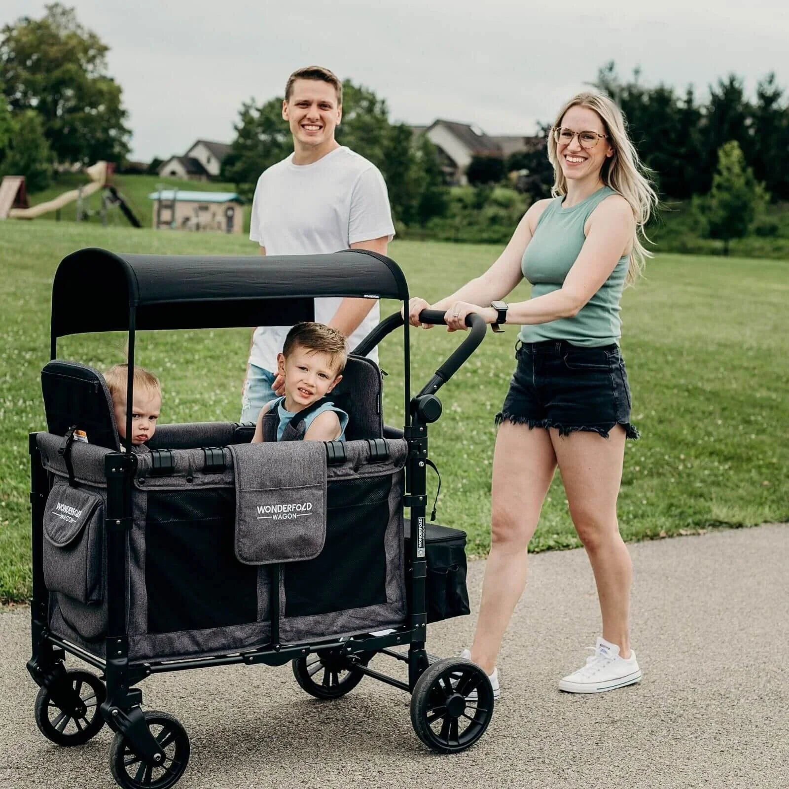 Wonderfold W2 Elite Double Stroller Wagon - Charcoal Grey