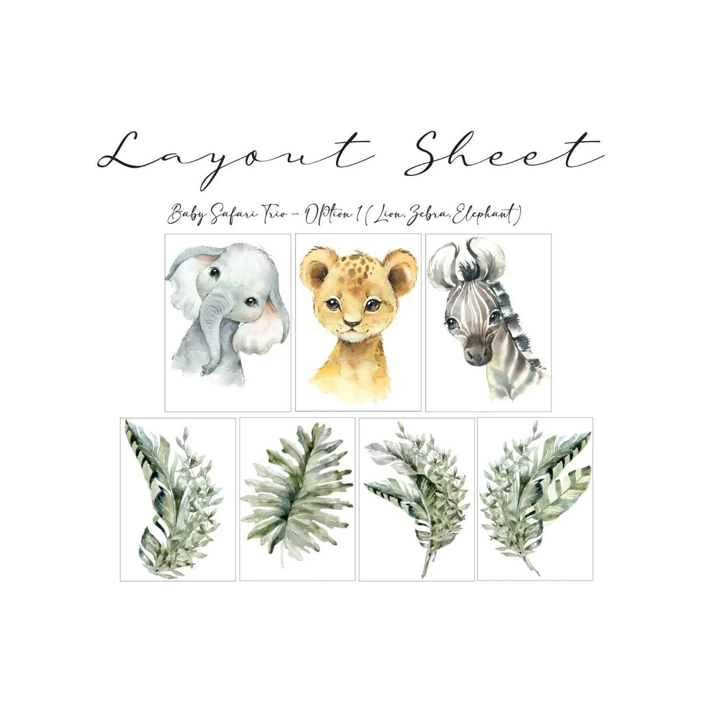 Live Vida Baby Safari Wall Sticker Leafy Elephant & Lion & Zebra 3 pcs