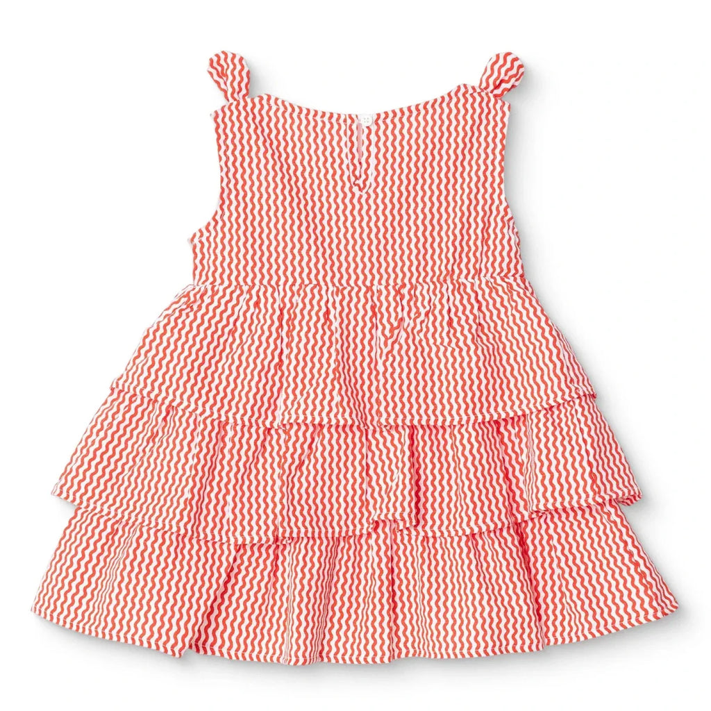 HelloBaby Girls Dress Buttoned Berry Belle Crew Neck Strappy - Coral Printed