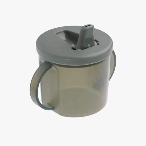 Natural moss green baby free-flow cup with lid spout and side handles