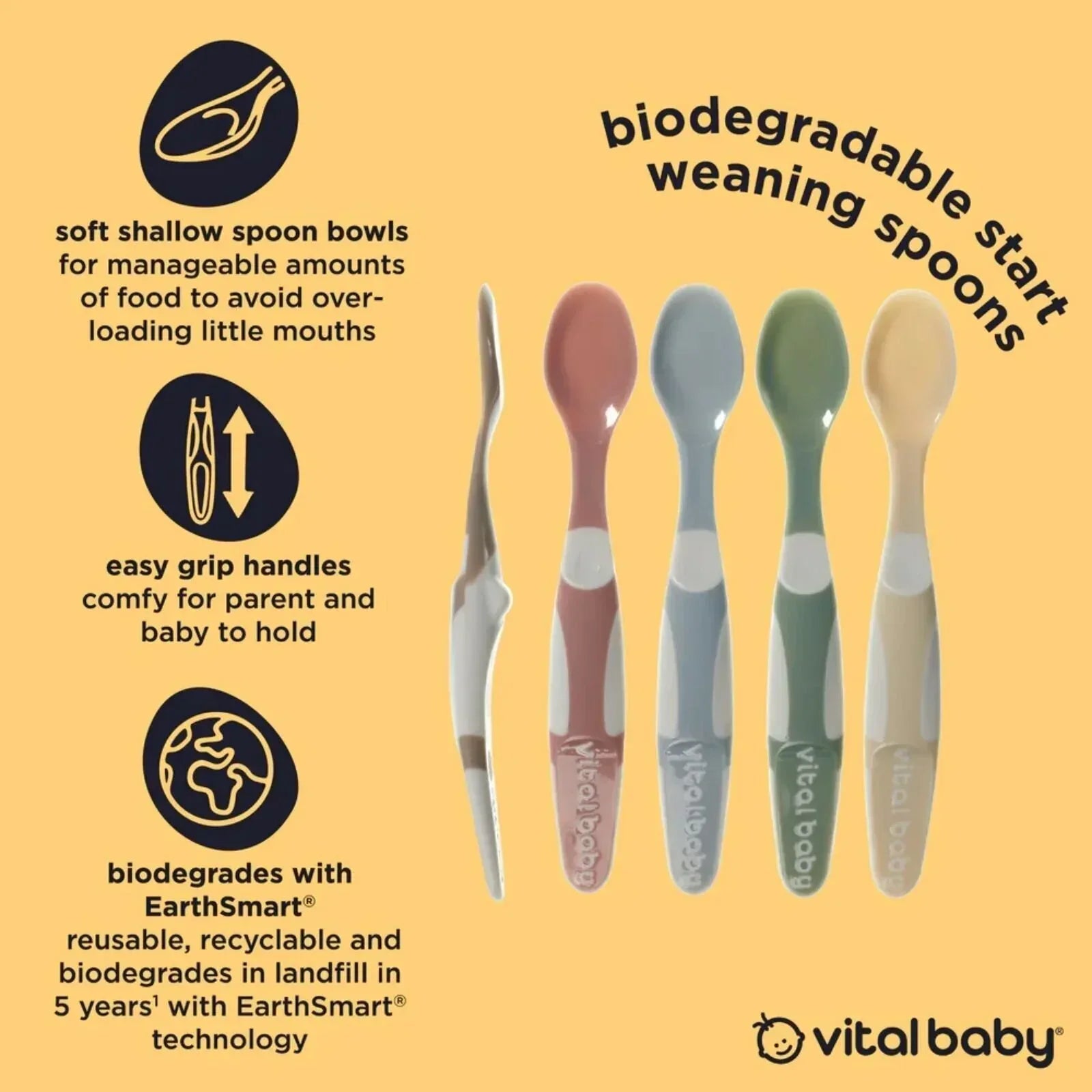 Vital Baby Nourish Start Weaning Spoons Natural Pack of 5 - Bobobiy