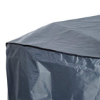 Grey outdoor furniture cover with seam details and curved, padded top