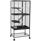 Charcoal grey multi-level wire small animal rolling cage with ramps and access doors