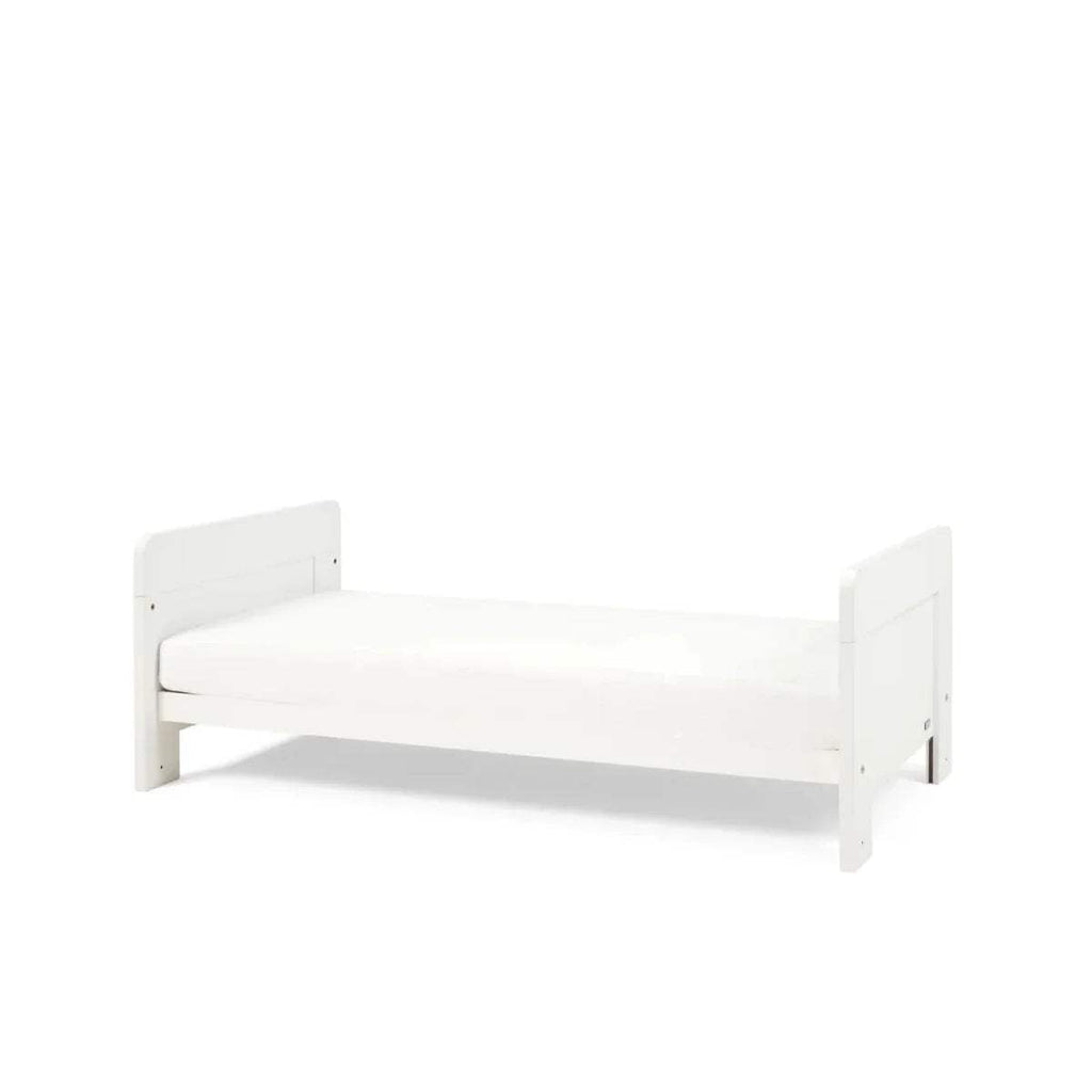 White extended bed frame with side panels and slatted end guards