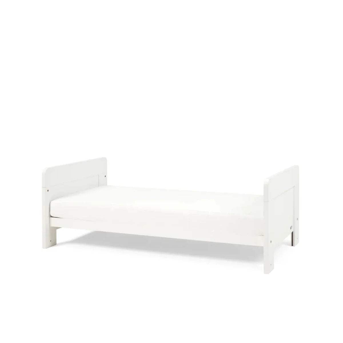 White extended bed frame with side panels and slatted end guards