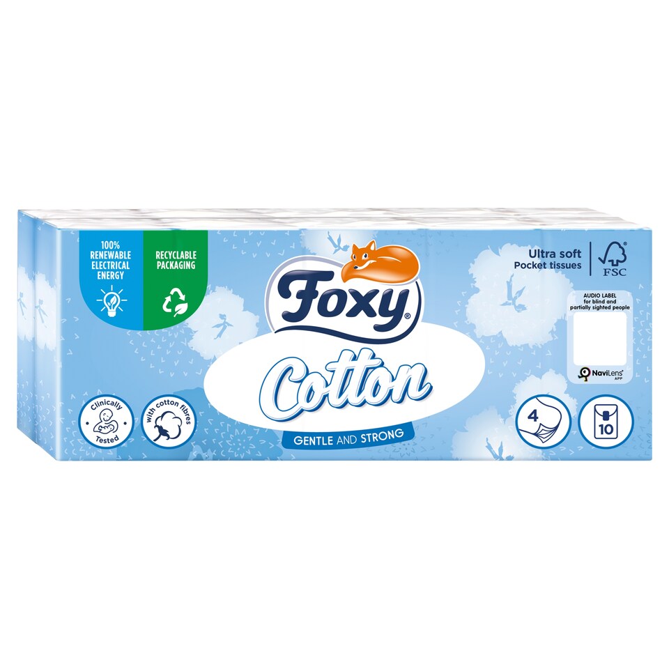 16 x Foxy Cotton Pocket Pack Tissues  - 10 PACK