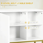 White cabinet interior with adjustable shelving on three levels inside open door