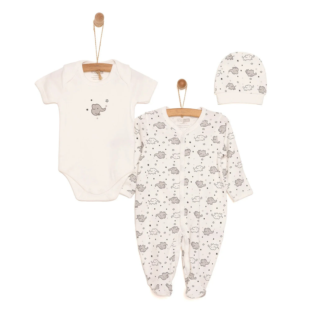 HelloBaby Newborn Unisex Baby Footed Jumpsuit - Body -Hat - Ecru
