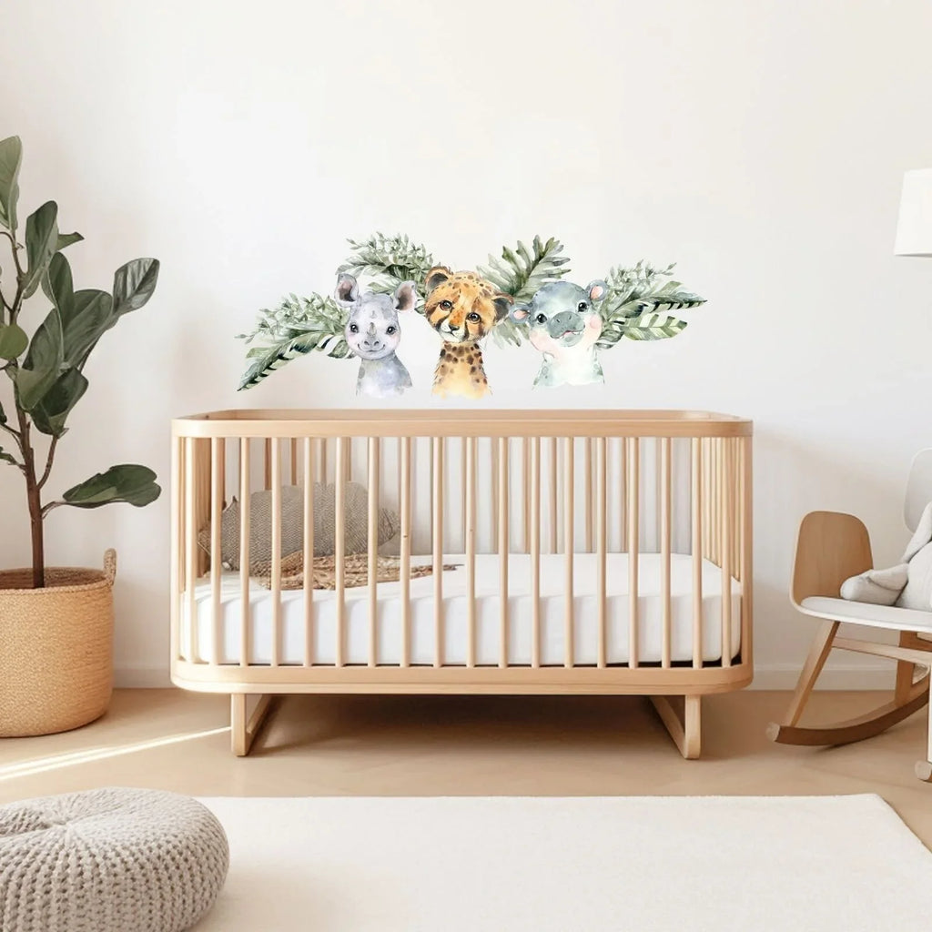 Live Vida Baby Safari Wall Sticker Leafy Hippo & Cheetah & Rhino 3 pcs