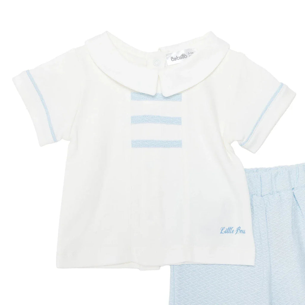 Bebetto Boys T-shirt & Shorts Set Snap Fastening Little Boss Shirt Collar Short Length Short Sleeve - Blue