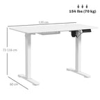 White electric standing desk, 120 x 60 cm top, 72–116 cm height range