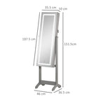 Grey jewellery cabinet standing unit with tall full-length mirror and LED border light