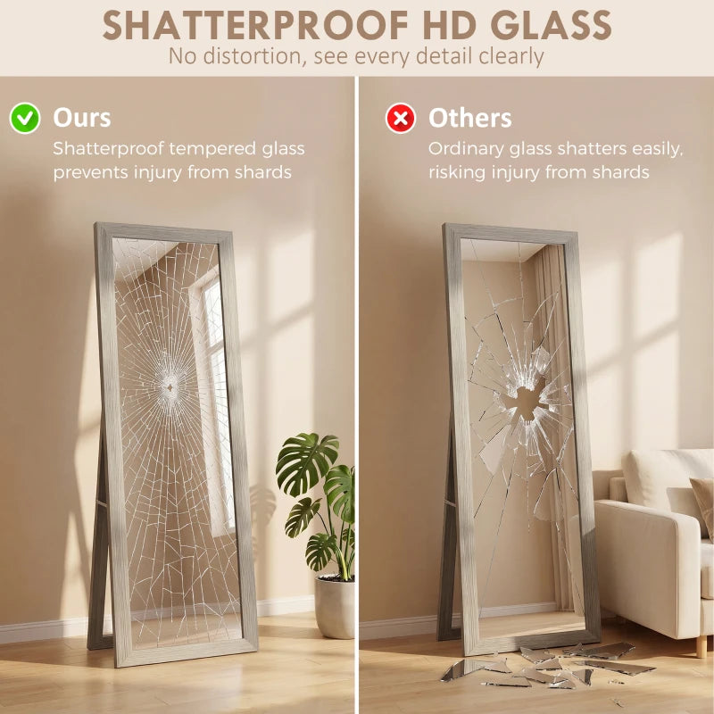 Full-length grey mirror with safety-glass cracked inset panel