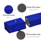 Blue suede non-slip balance beam with thick wooden support strip and elastic padding