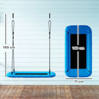 Blue nest swing with adjustable ropes, black base platform, and hanging straps