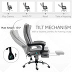 Grey office massage chair with tilt mechanism and cushioned footrest