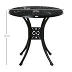 Black round outdoor dining table, 78 cm, with central umbrella hole