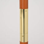 Wooden pole connector sleeve with brass-colored hardware for parasol stability