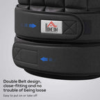 Black weighted vest double-belt closure with adjustable wrap strap and logo patch