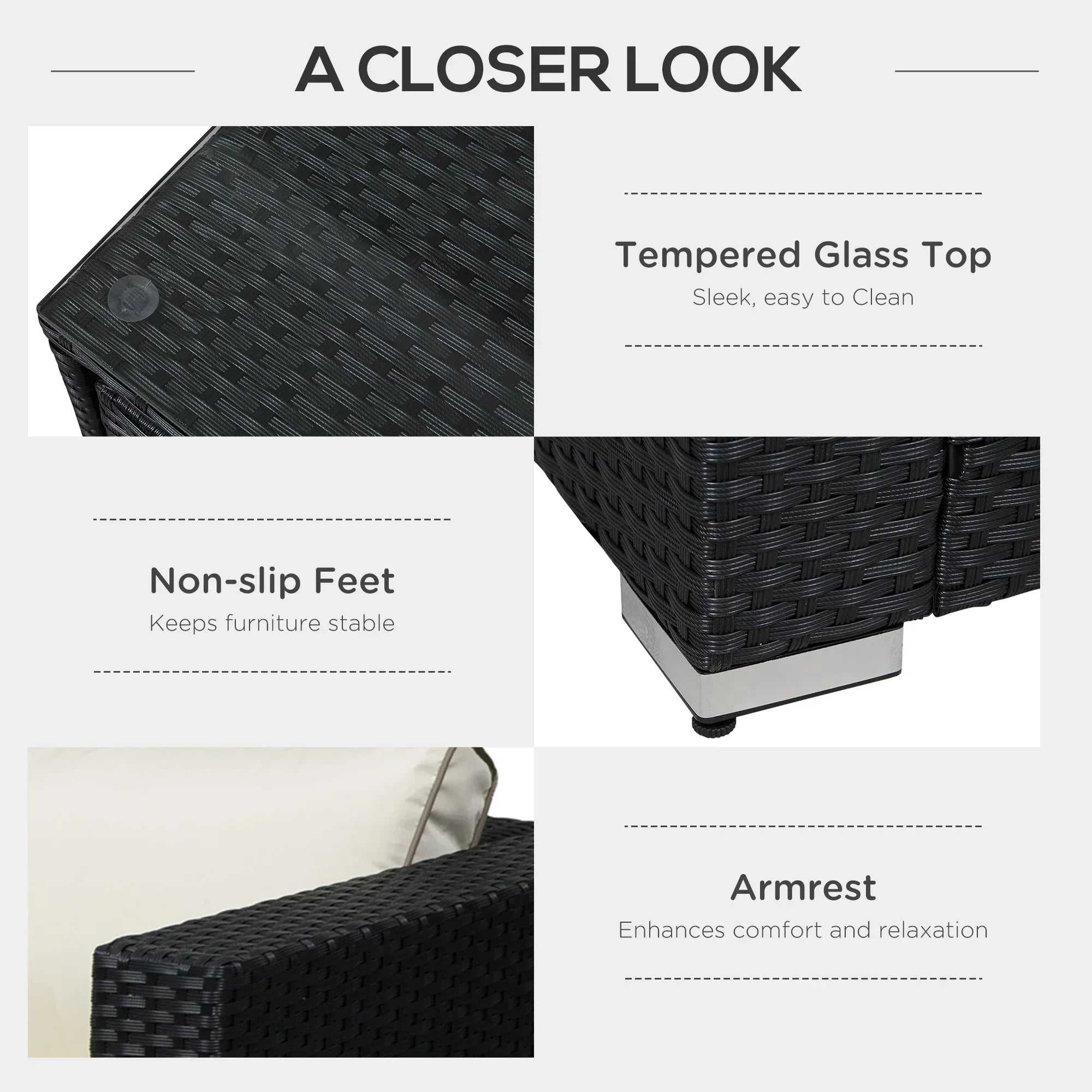 4 Pieces Rattan Garden Furniture Set, 4 Seater Corner Sofa Set with Storage Box, 2 Drawers Coffee Table, Loveseats with Cushions, Wicker Garden Conservatory Furniture for Balcony, Black - Bobobiy