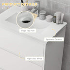 High gloss white vanity unit with single tap hole sink and synthetic ceramic basin