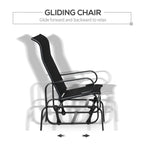 Black gliding chair with breathable mesh back and metal base, forward/back view